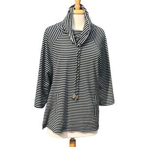 Anne Klein Striped Sweatshirt Woman's SM Mock Tie Neck Nautical Sailing Preppy